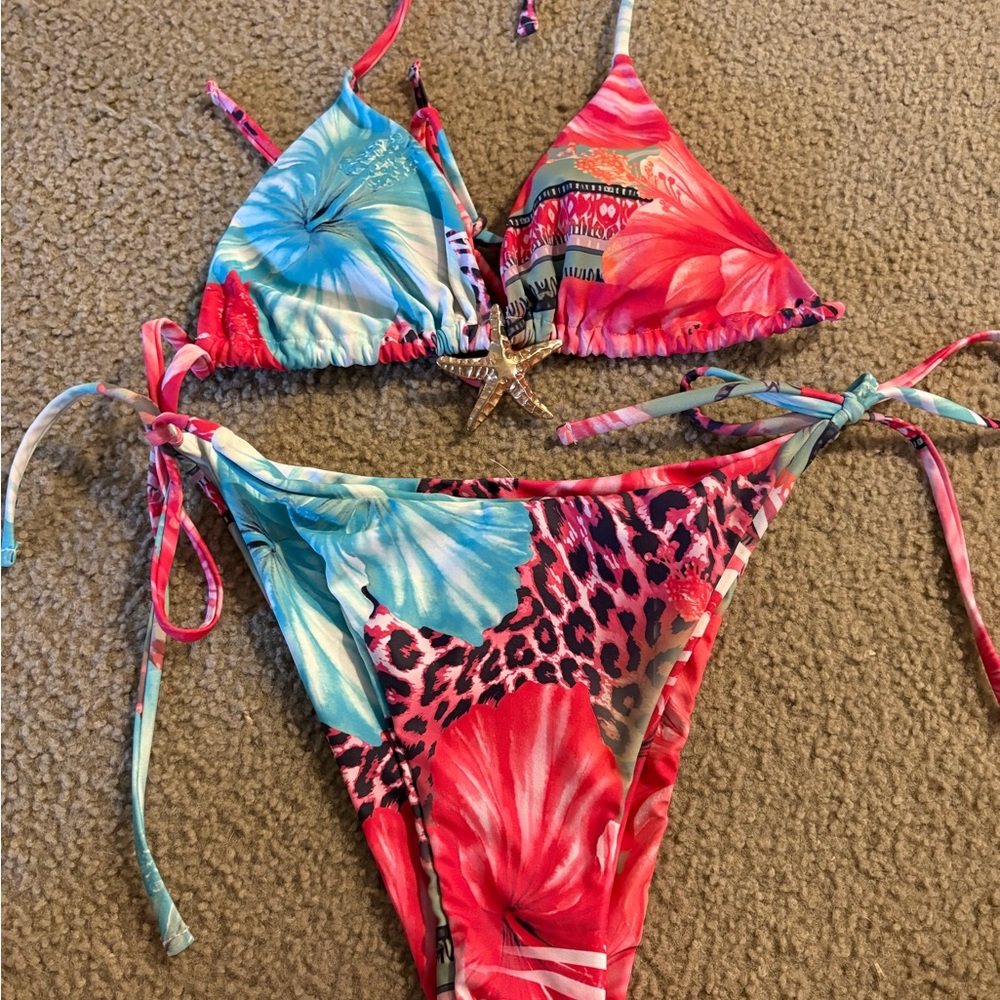 Multicolor Floral and Animal Print Bikini
